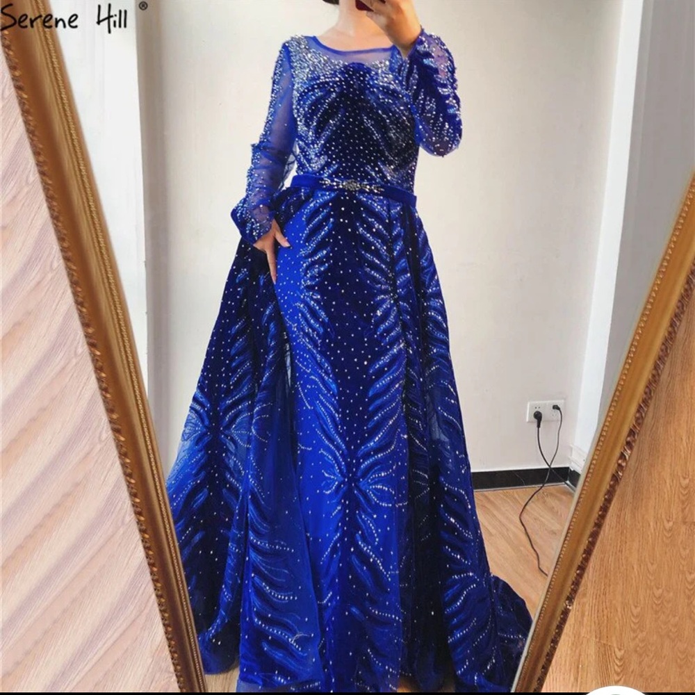 Serene Hill Navy Long Sleeve Gown - Picture 6 of 7